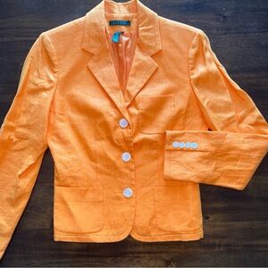 Lauren Ralph Lauren Womens 100% Linen 3 Button Blazer Jacket Orange Size 6